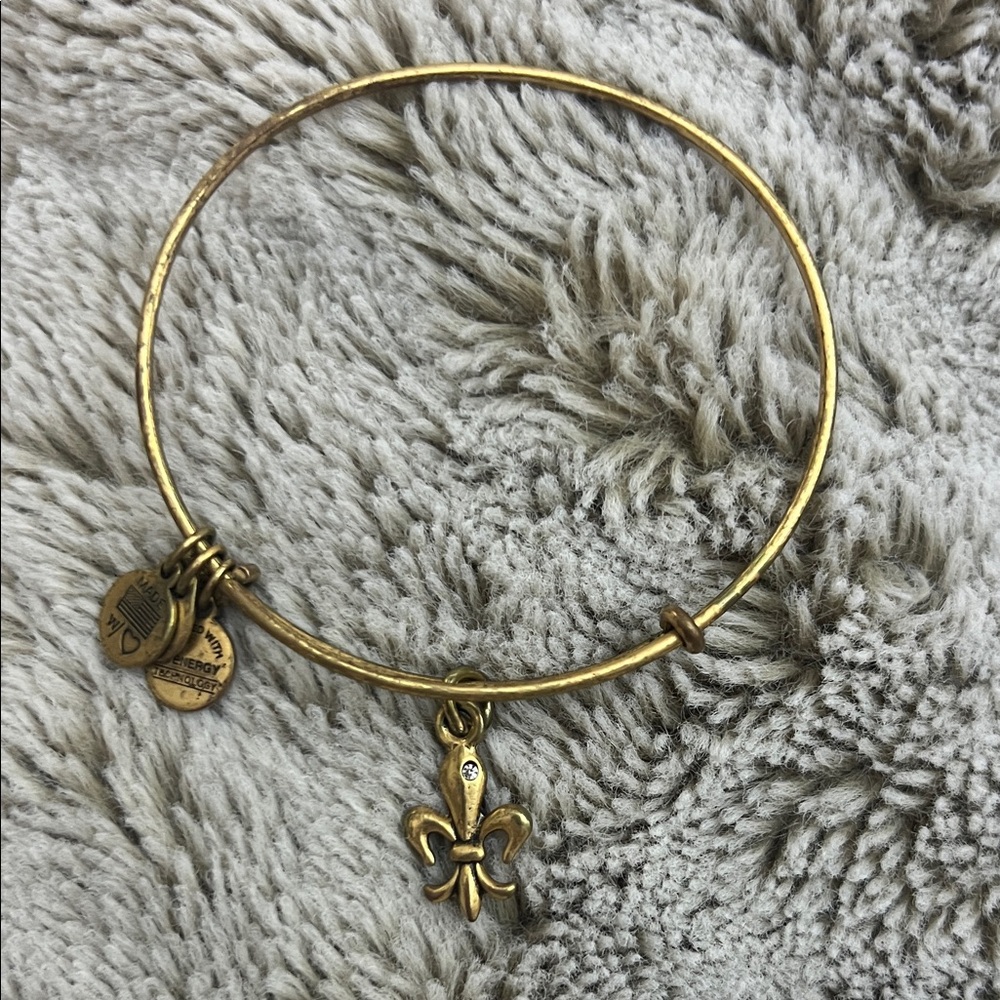 Alex and Ani Gold Fleur-De-Lis Charm Bracelet with Expandable Wire